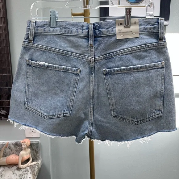 NWT Anthropologie AGOLDE Mila High Waist Cutoff Denim Shorts in HAZARD $148 - Picture 6 of 7
